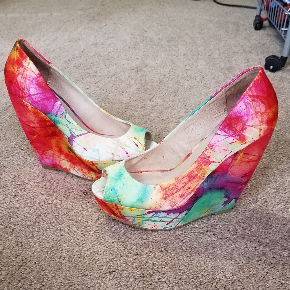 Multicolor Peep Toe Wedges